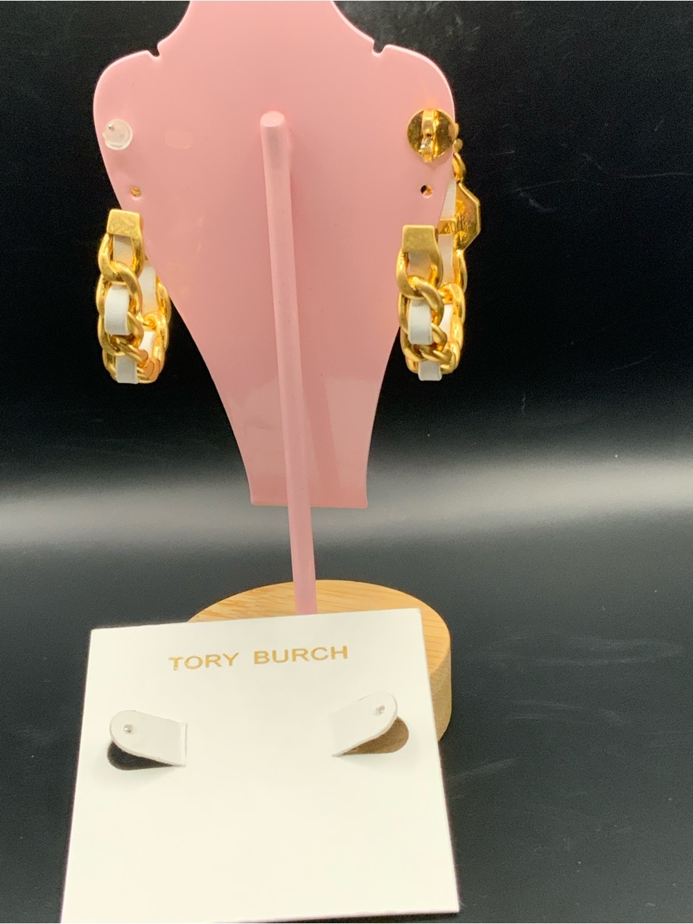 Tory Burch Gold and White Chain Hoop Earrings - Picture 6 of 6